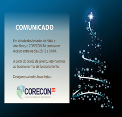 CORECON-BA informa expediente de final de ano