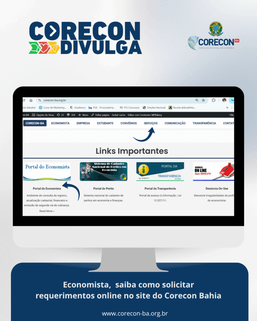 Corecon Bahia disponibiliza solicitação de serviços online para economistas
